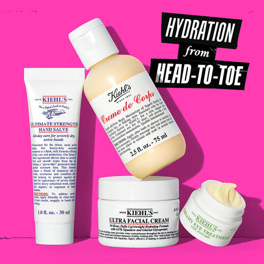 Kiehl's Porducts. Hydration from head to toe. Sustainable packaging