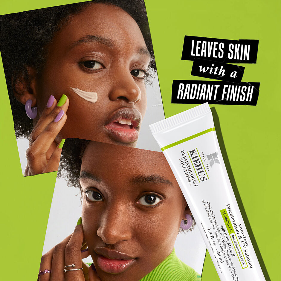 Leaves skin with a radiant finish. model swiping product on cheek