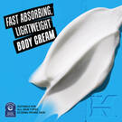 Texture sample and claims illustration – Fast Absorption, Lightweight Body Cream