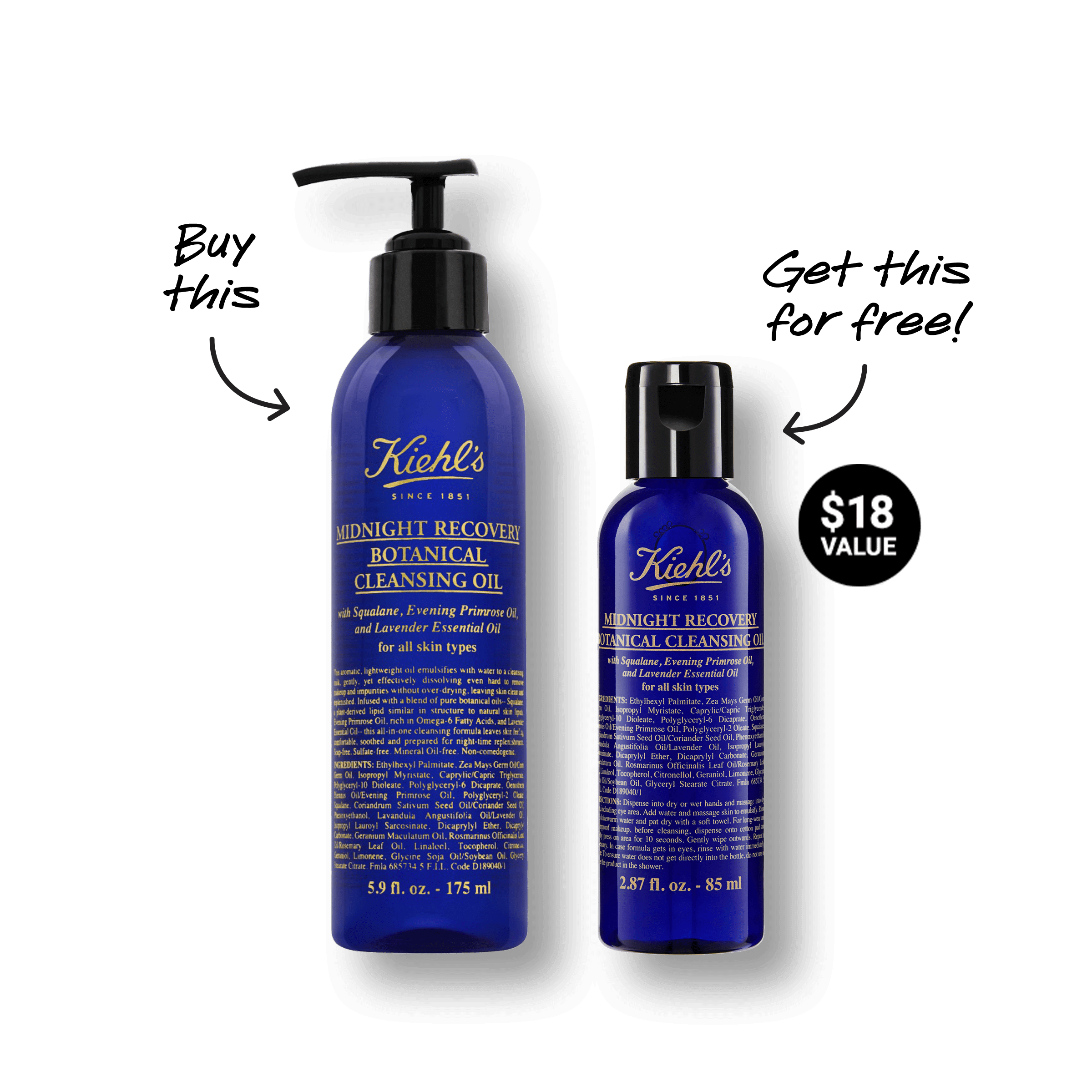Kiehls Midnight Recovery Cleansing Oil 175ml Free 85ml 50$