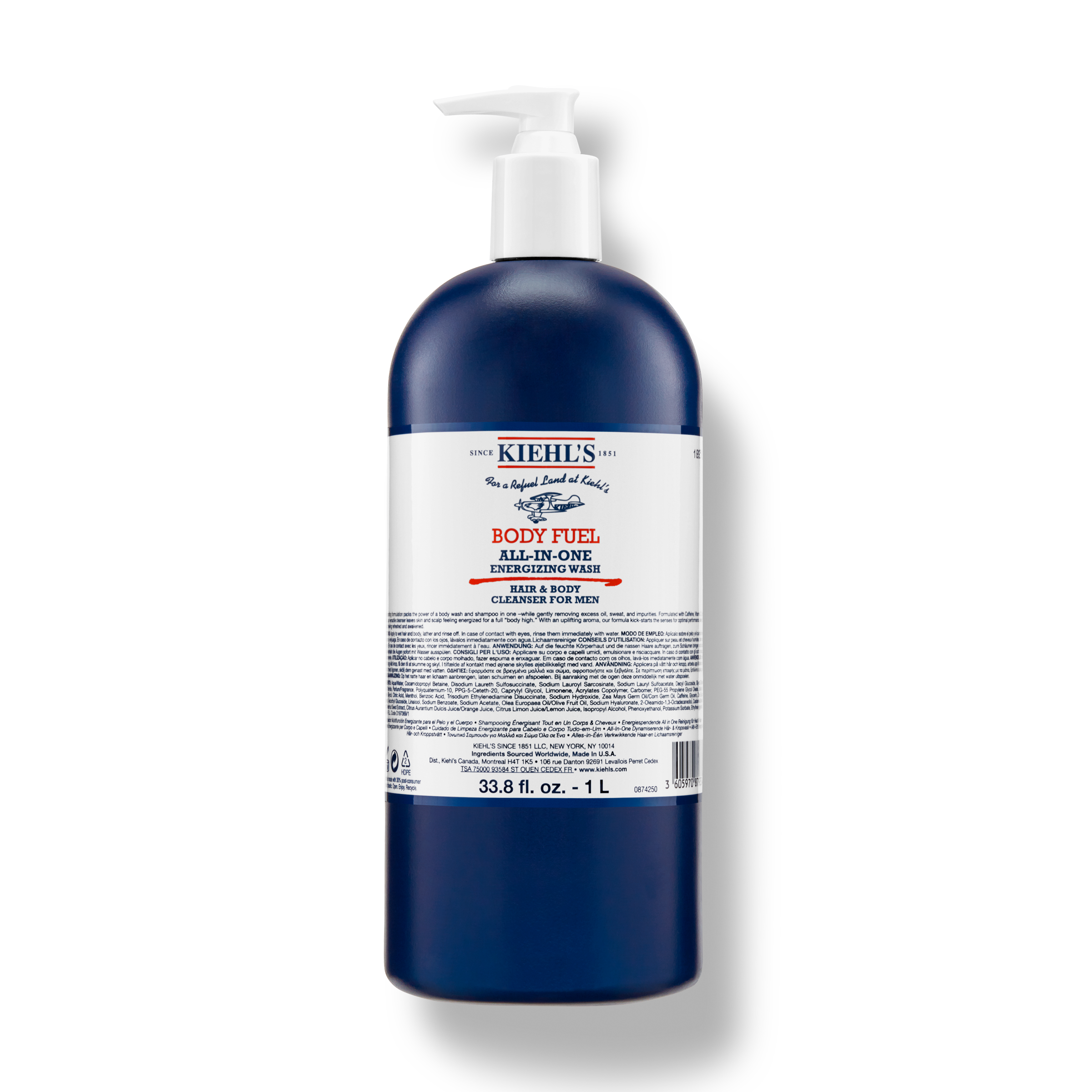 Kiehl's Body Fuel Wash – Hair and Body Wash for Men | 33.8 fl oz/1 L Pump
