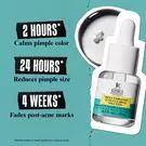 2 hours* calms pimple color, 24 hours* reduces pimple size, 4 weeks* fades post-acne marks