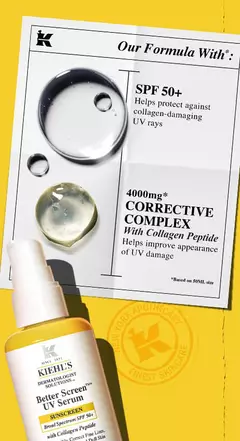 Our formula with: SPF 50+ helps protect against collagen damaging UV rays. 4000mg* corrective complex with collagen peptide helps improve appearance of UV damage