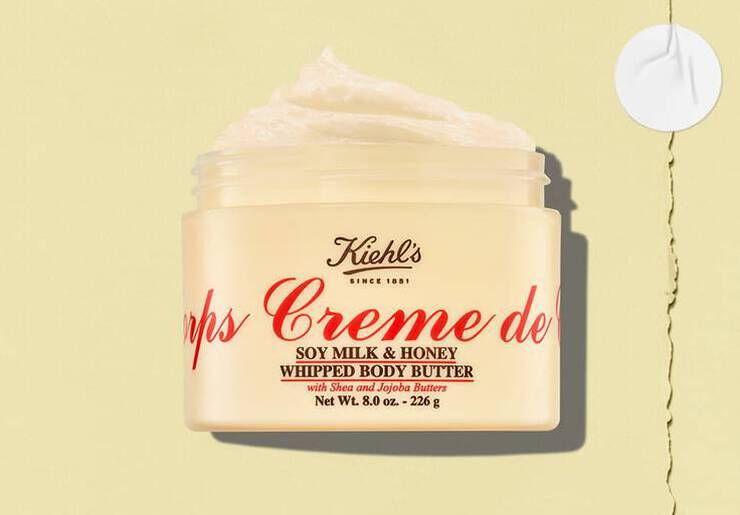 Open jar of Kiehl’s Creme de Corps Soy Milk & Honey Whipped Body Butter