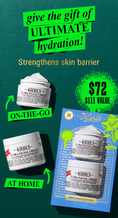 give the gift of head to toe hydration! strengthens skin barrier, deeply hydrates skin. model holding up 2 ultra facial creams and gift set box. $81 value