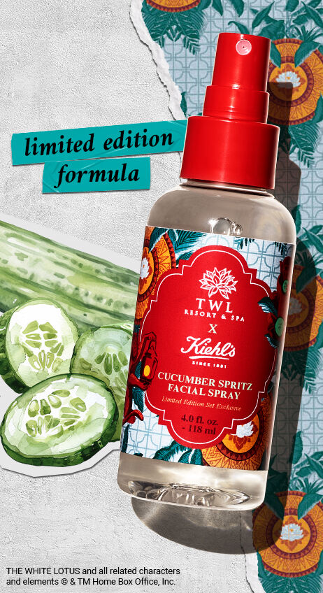 Do not disturb. Image of the white lotus x kiehl's set with Bag and products displayed 
