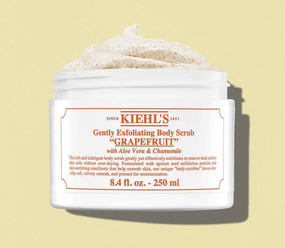 Open jar of Kiehl’s Gently Exfoliating Body Scrub “Grapefruit”