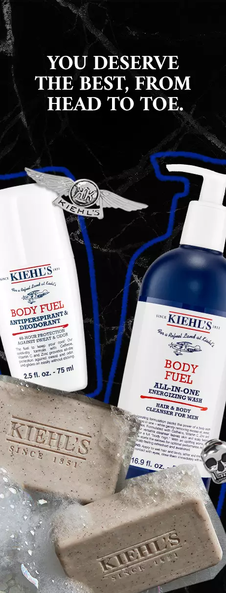 You Deserve the Best, From Head to Toe. Assortment of Kiehl's men's products - body fuel