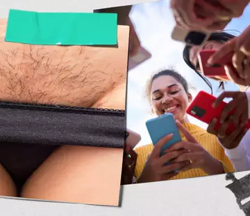 Lowered underwear and models on their phones
