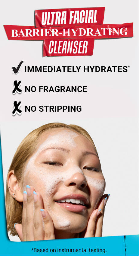 Ultra Facial Barrier hydrating cleanser immediately hydrates, no fragrance, no stripping