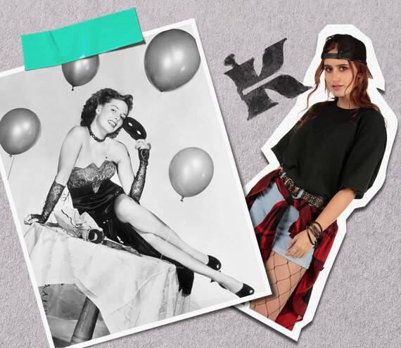 Contrasting photos of models from different time periods