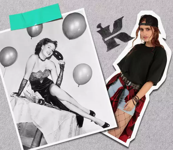 Contrasting photos of models from different time periods